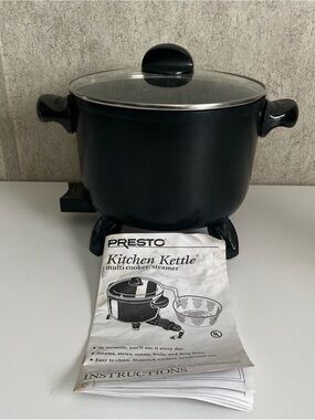 Presto Multi Cooker Steamer Deep Fry Black 6 Quart Glass lid New 0600010